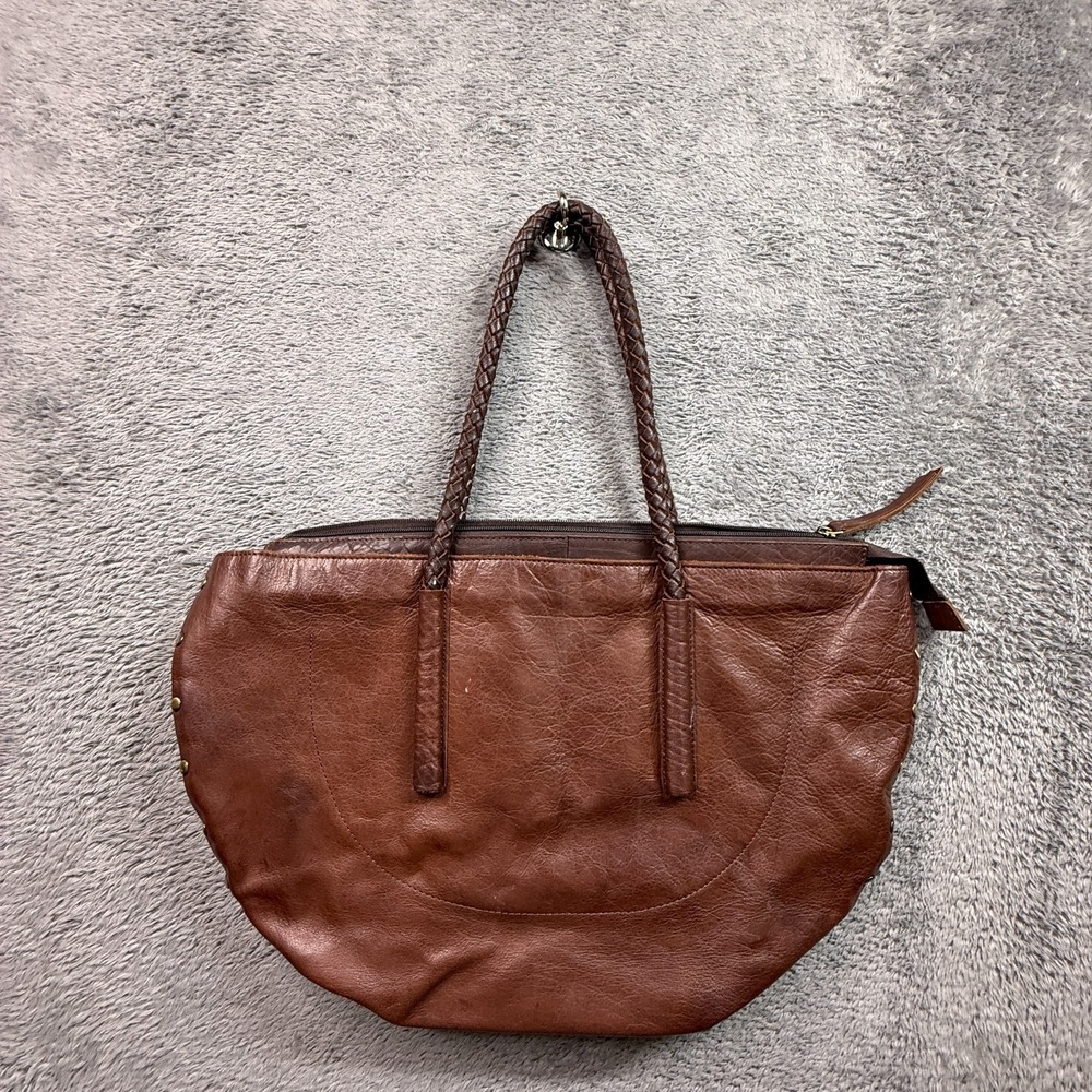 Noonday Collection Bag Leather Tote Cognac Brown Rope Handles 17x12